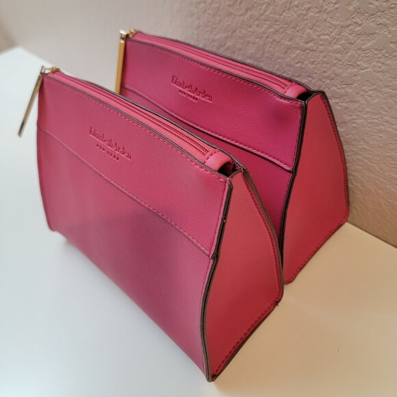 Elizabeth Arden Handbags - Elizabeth Arden Pink Faux Leather Cosmetic Bag Set (2) | Suede-Like Interior